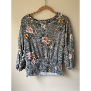 gypsies & moondust gray floral smocked top